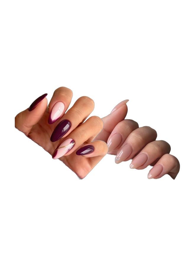 Orange Life Press On Nails 2 Box Set Almond & French Tip Combo, Glossy Nude Pink Burgundy Artificial Nails, Long Durable Fake Nails Kit for Women, Full Cover Stick On Nails, Reusable Acrylic Nails, Salon Style Nail Design for Daily Wear Wedding Party Office Elegant Minimalist Nails  Title（AR）： - Image 1